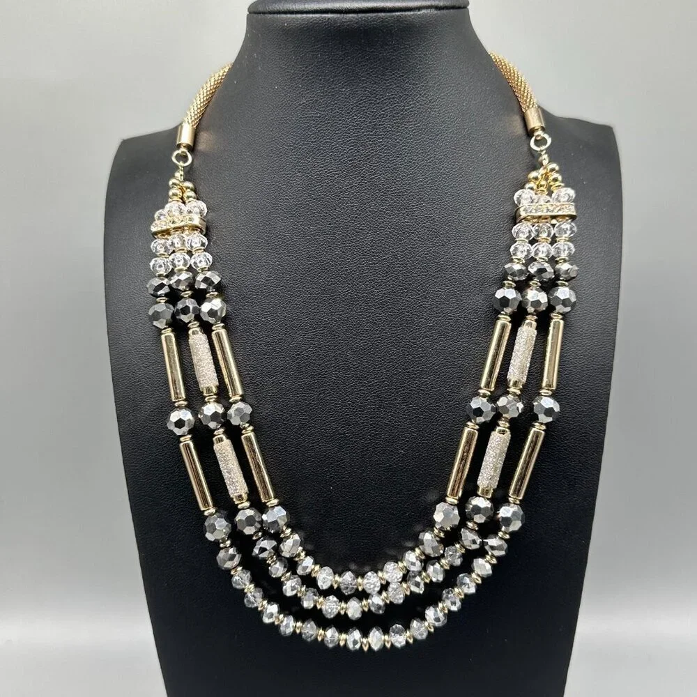 Charming Charlie Necklace Lot Multi Strand Silver Gold Tone Beaded Statement